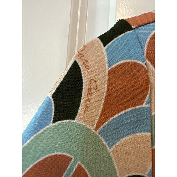 Cara Cara Multicolor Geometric Print Midi Dress with Blue Fringe Hem Size Small - Picture 5 of 10